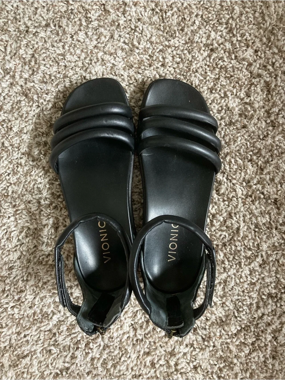 Vionic Black Padded-Strap Ankle Sandals - Picture 1 of 5